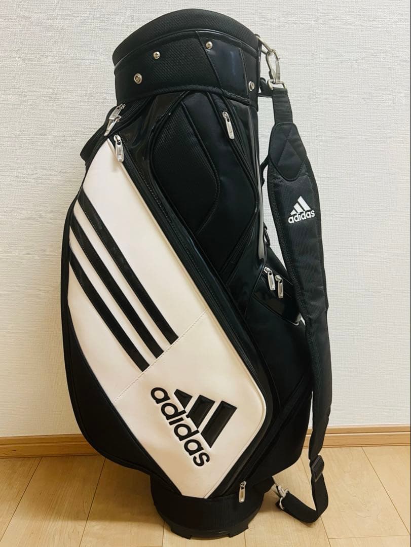 adidas アディダス　3ライン　ゴルフキャディバッグ　ブラック/ホワイト