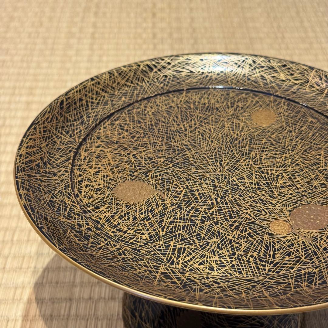 高麗屋謹製 松葉蒔絵 小高月 共箱 菓子器 高杯 美品