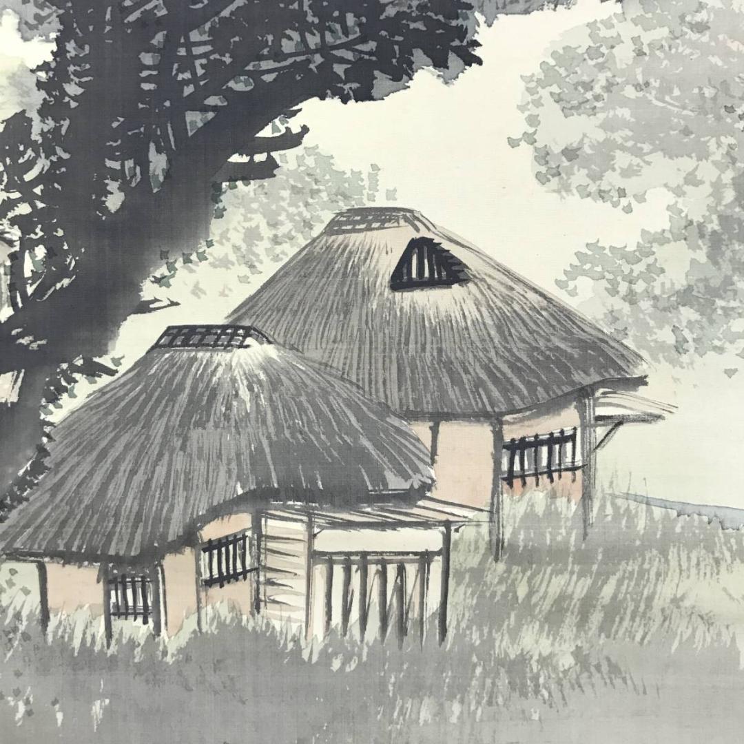 【真作】川端玉章/山村田家図/山水図/掛軸/名家伝来/AD-278