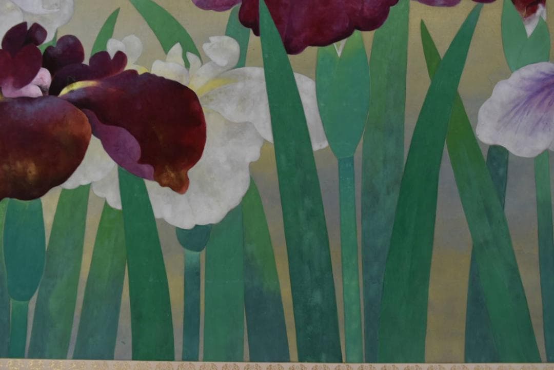 【真作】曲子光男/花菖蒲図/大横物/掛軸/名家伝来/AA-229