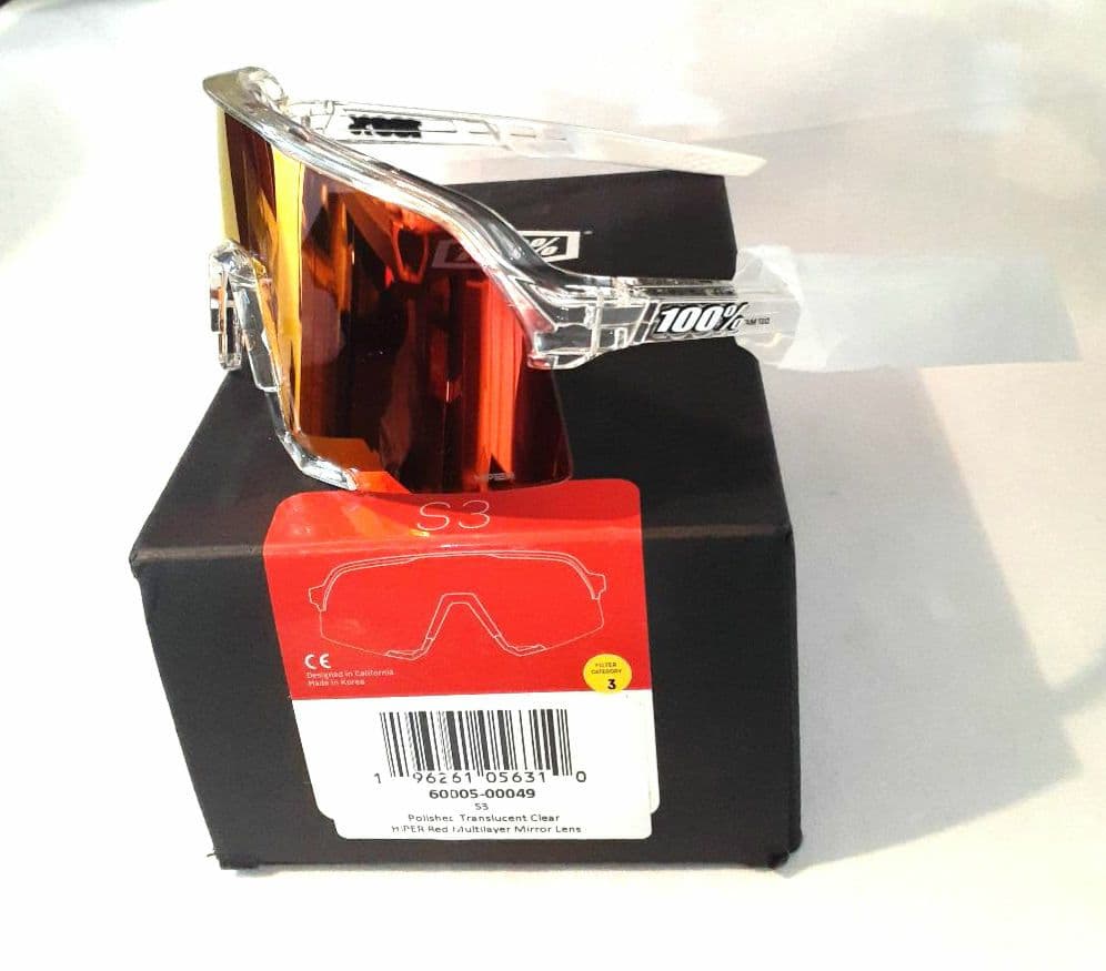 新モデル 100% S3 クリア / レッドミラー ワンハンドレッド サングラス