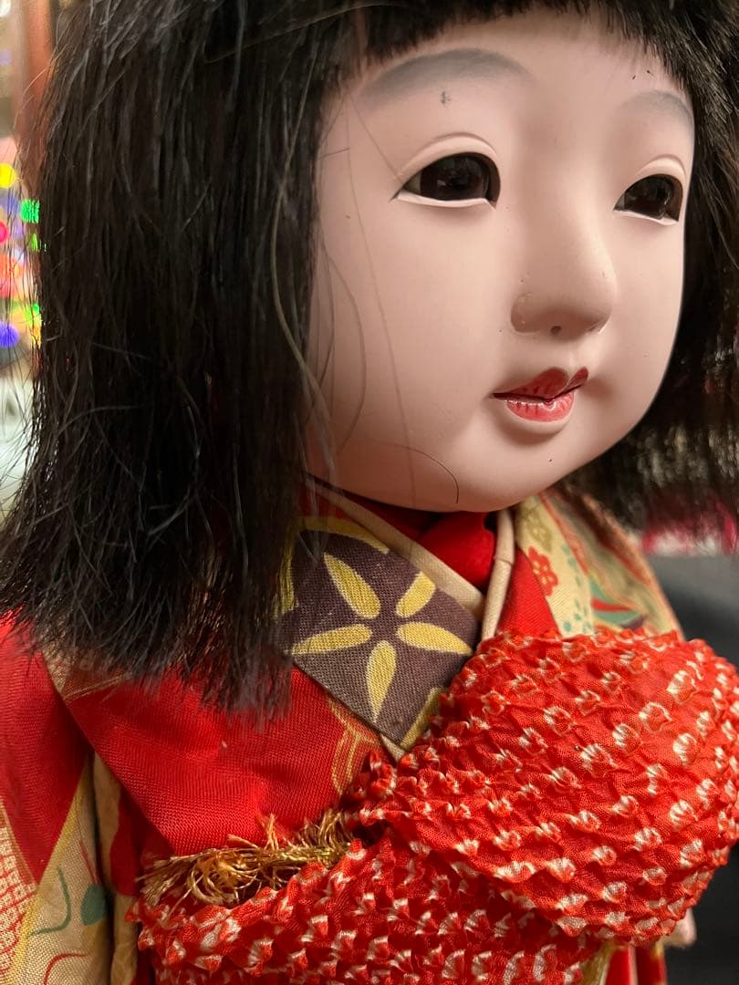 市松人形 黒髪 オレンジ着物 約30cm 2体