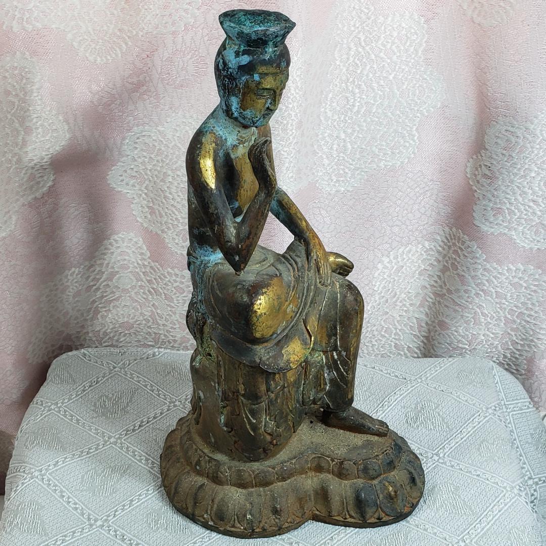 【博物館級】◆金銅半跏思惟像 全高:29cm 仏像◆検）天平仏 飛鳥仏 高麗