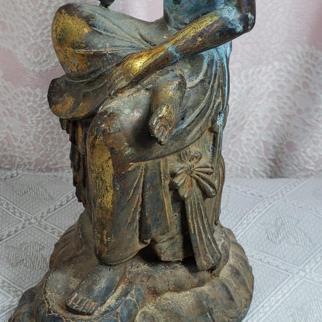 【博物館級】◆金銅半跏思惟像 全高:29cm 仏像◆検）天平仏 飛鳥仏 高麗