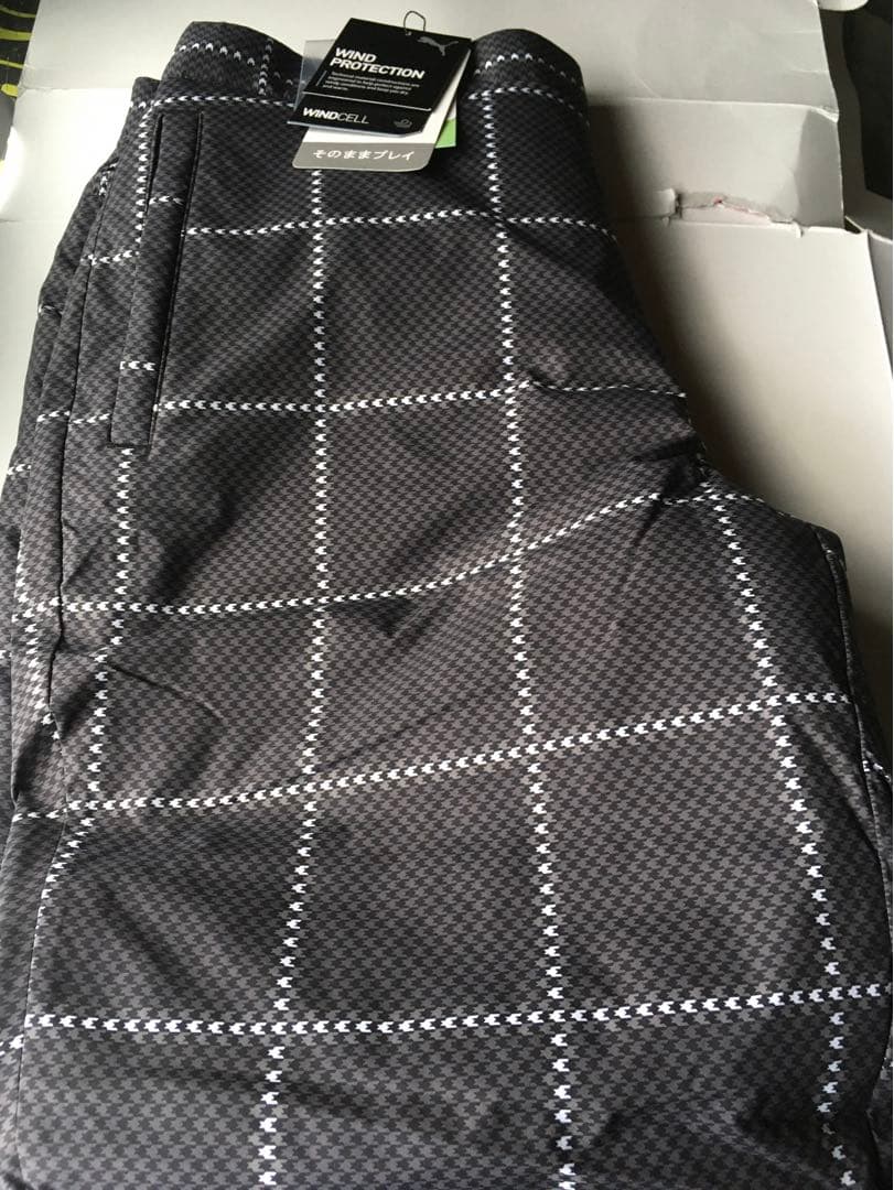 【PUMA GOLF / プーマ】秋冬防風中綿 テーパードパンツ 千鳥格子・L黒