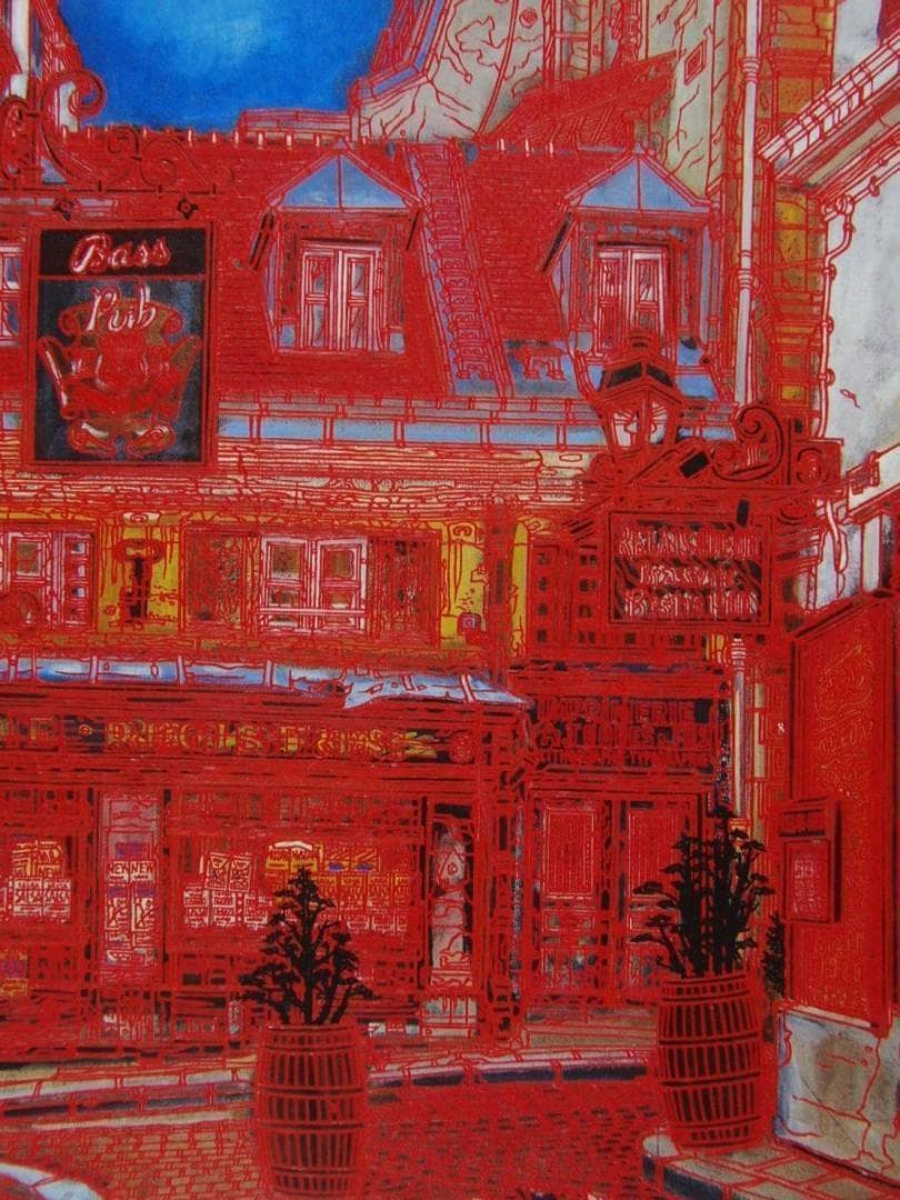 赤木曠児郎、【コメルス・サンタンドレ小路】希少、額装画集画、新品額装付