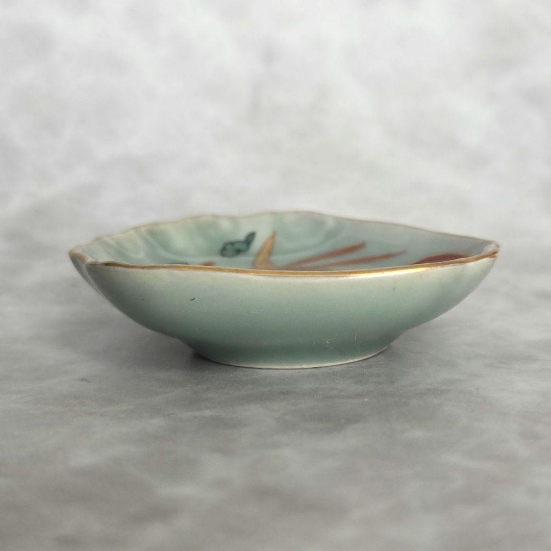 古伊万里　青磁　変形　小皿　豆皿　貝　赤絵　金彩　江戸時代　金直し　金継ぎ　骨董