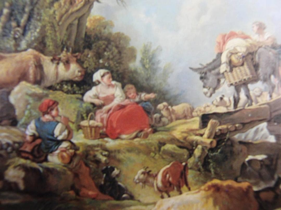 フランソワ ブーシェ、【市場の帰り】、希少画集画、状態良好、新品高級額装付