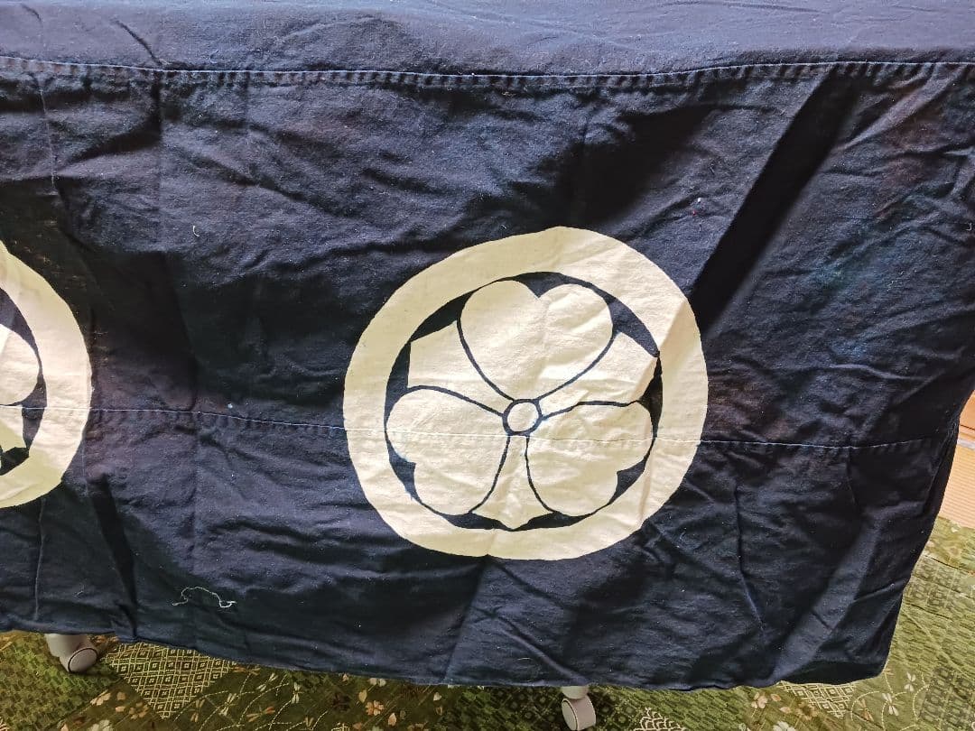 古布　油単　綿　濃紺　藍染　紋四つ　筒描き　一枚