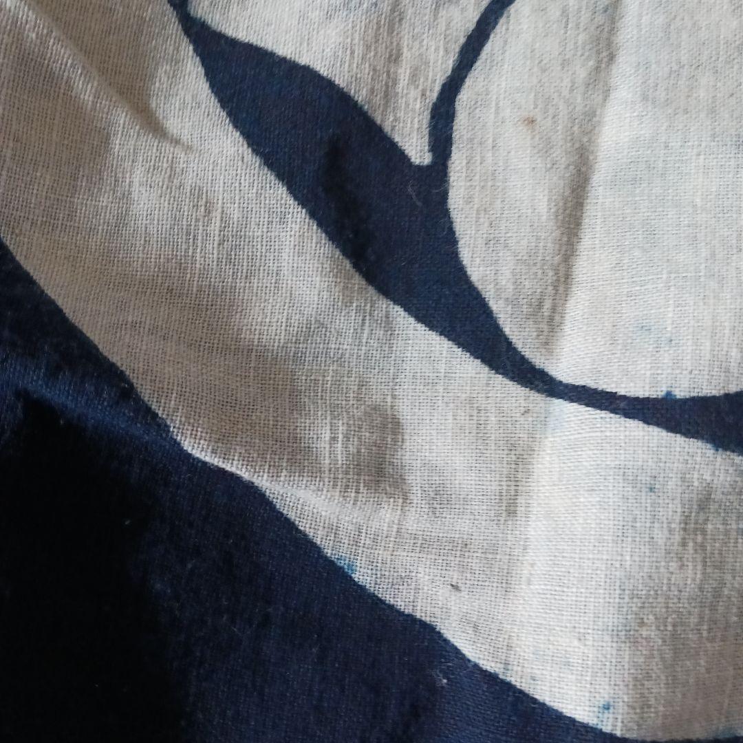 古布　油単　綿　濃紺　藍染　紋四つ　筒描き　一枚