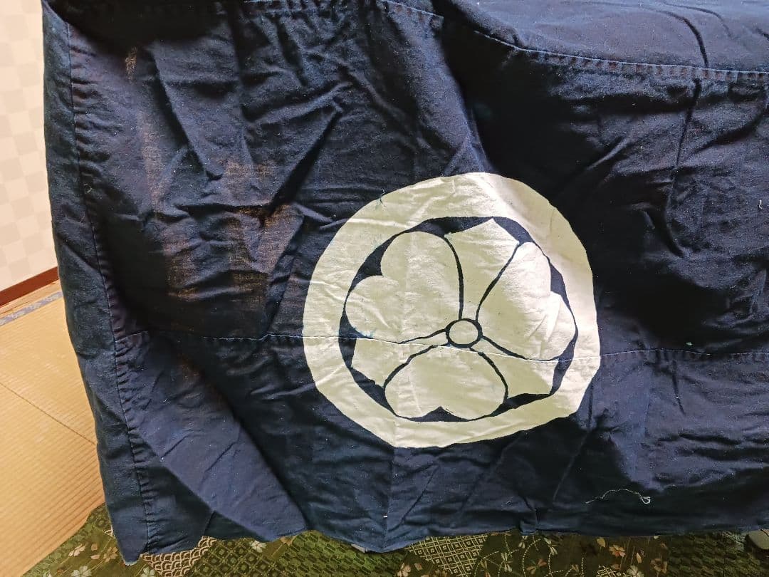 古布　油単　綿　濃紺　藍染　紋四つ　筒描き　一枚