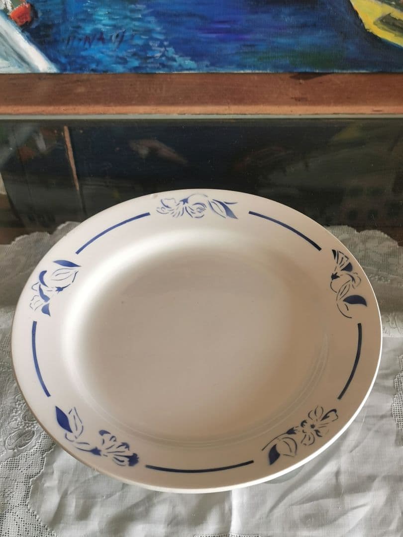 アンティーク クレイユモントロー インディゴの水仙 22㎝プレート２枚セット γ