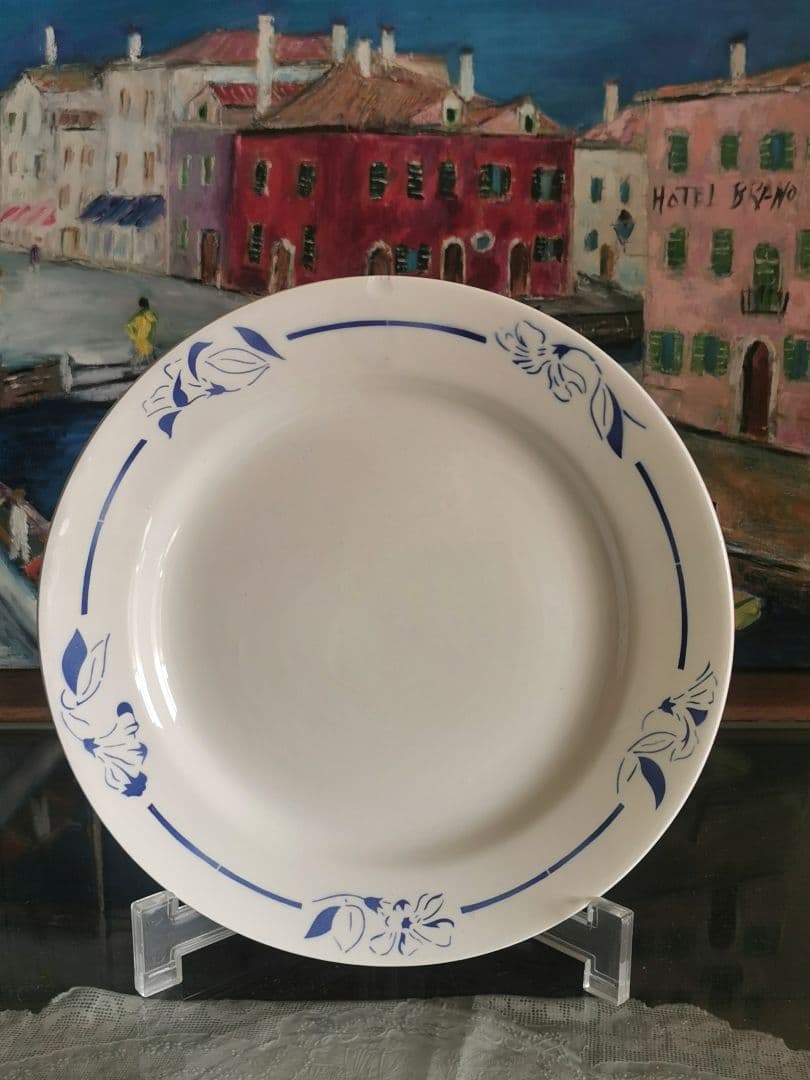 アンティーク クレイユモントロー インディゴの水仙 22㎝プレート２枚セット γ