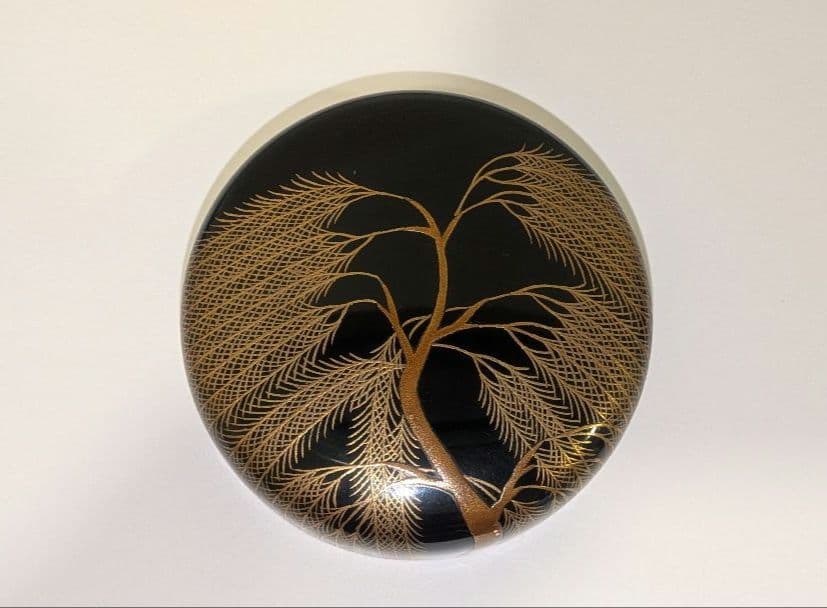 『柳橋蒔絵　棗』宗水作　茶道具　共箱共布　清水宗水　内銀溜塗　輪島塗　金