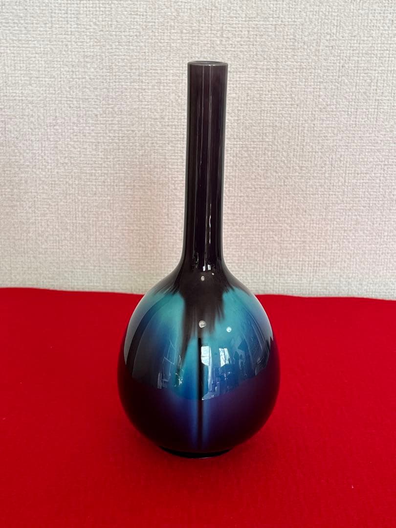 人間国宝 柳雨軒 三代 徳田八十吉  彩釉 花入 高さ約21cm 管理T143