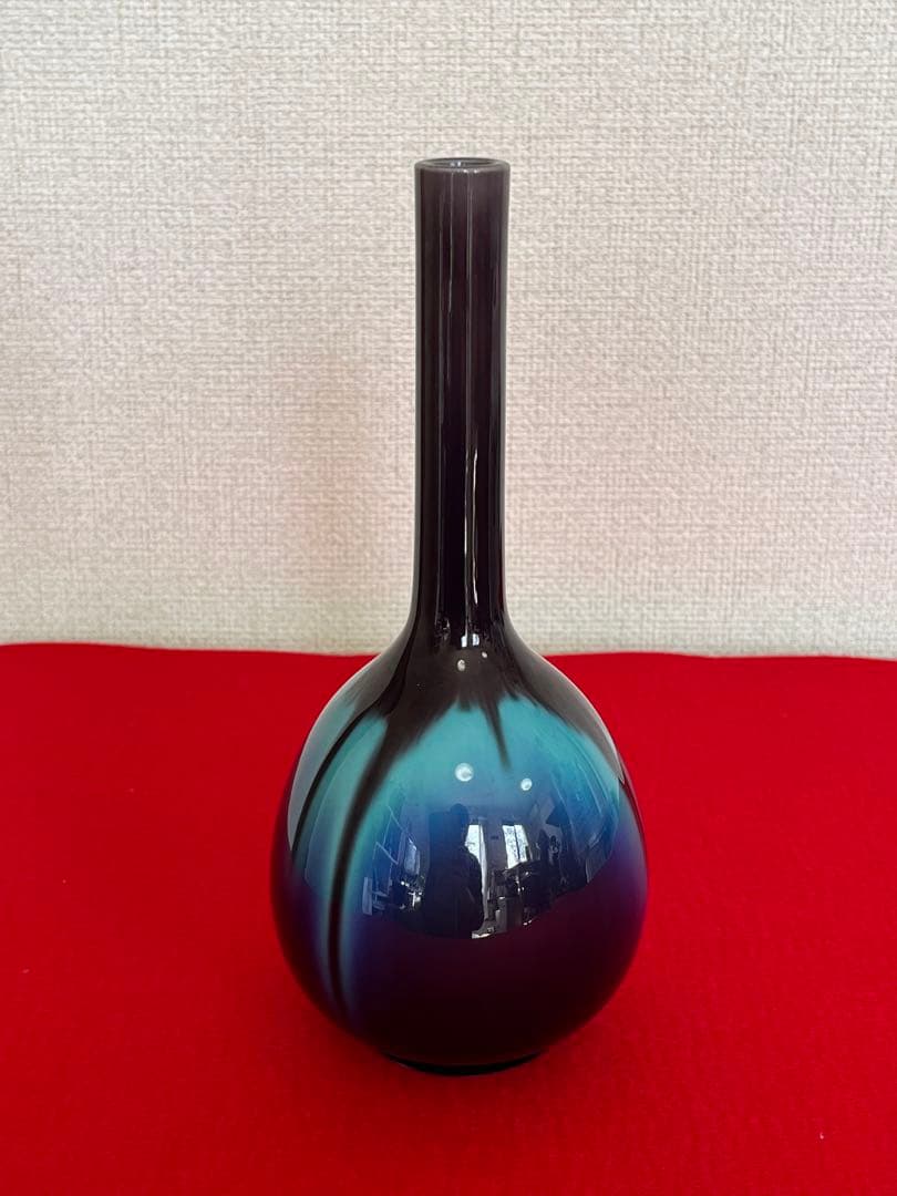 人間国宝 柳雨軒 三代 徳田八十吉  彩釉 花入 高さ約21cm 管理T143