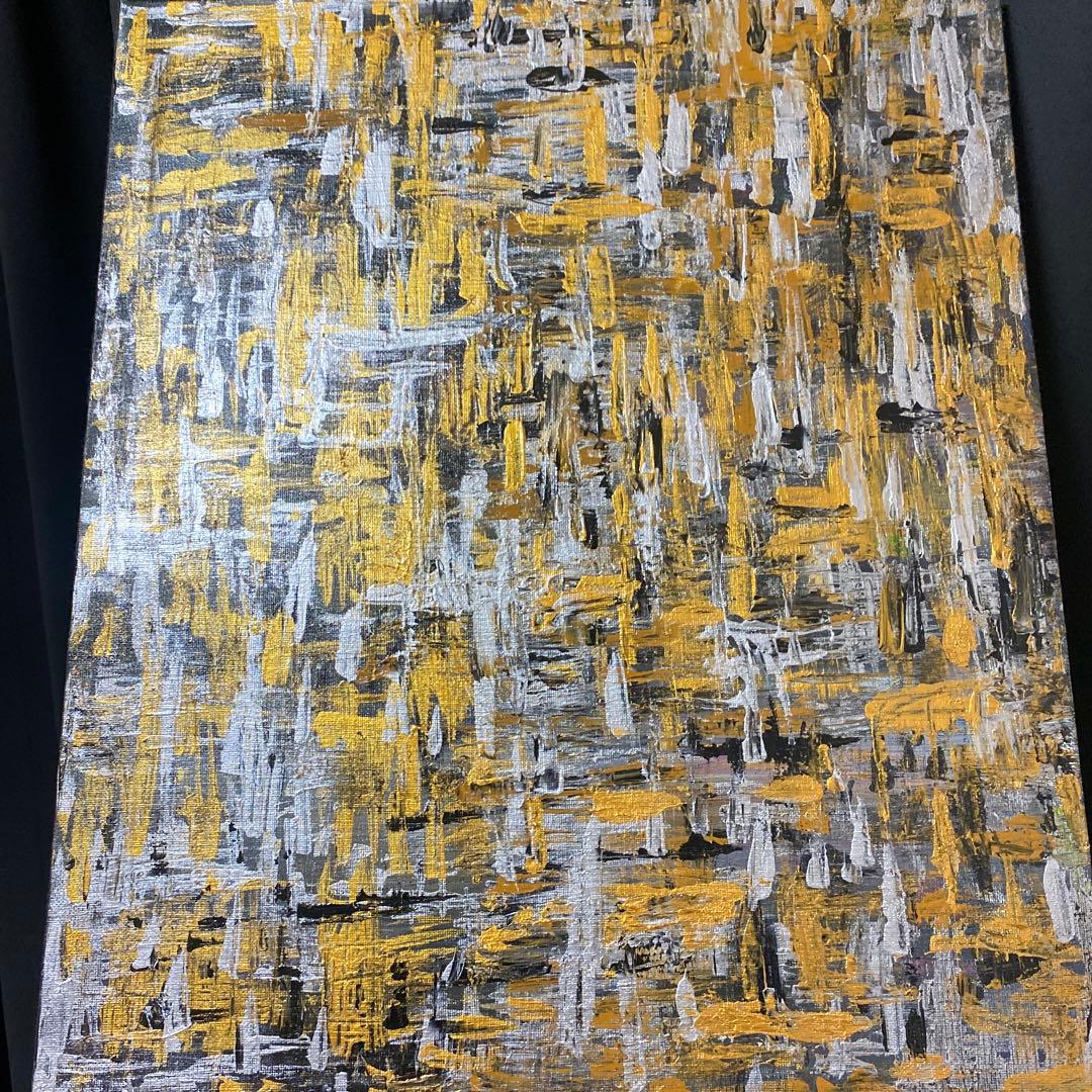 アクリル抽象画 金銀