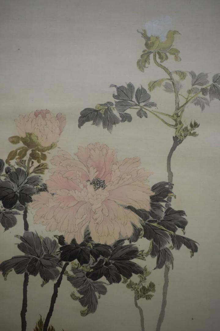 真作/暉月/牡丹図/布袋屋掛軸HF-950