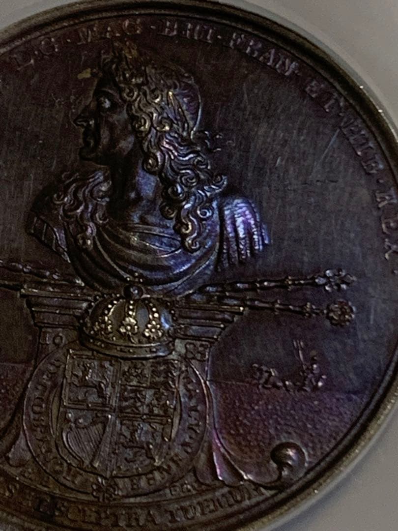 値下げ❗️ジェームズ2世1685年 パープルトーン❗️大型シルバーメダル