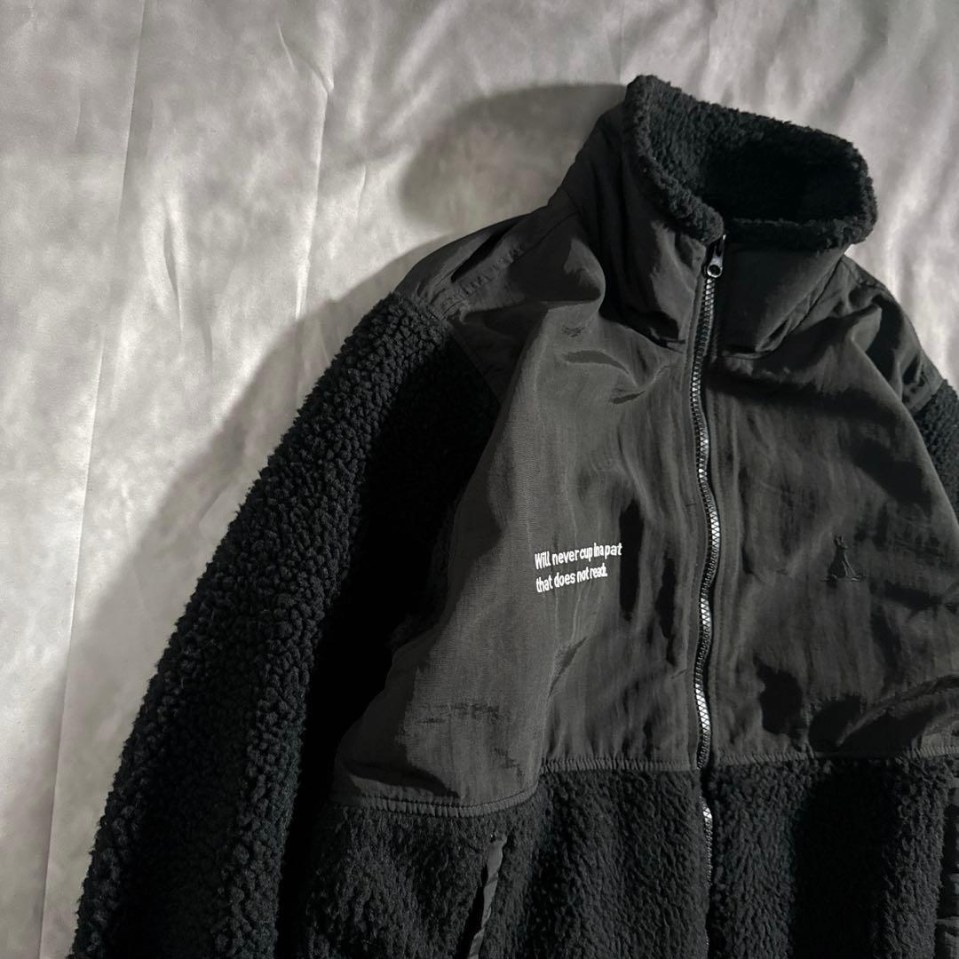 FR2 GOLF ボアフリース　刺繍ロゴ　バックプリント　切替　黒　ゴルフフェア