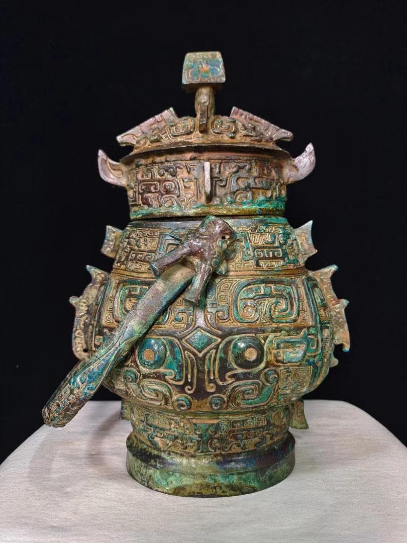 中国古美術品·旧蔵珍品·古青銅器·饕餮紋提梁壺·祭祀礼器·文房置物·風水開運