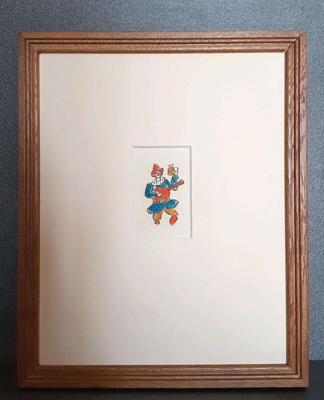 洋画家　小寺健吉画　水彩　ピエロの図　ビアホール　ニュートーキヨー　マッチ箱原画