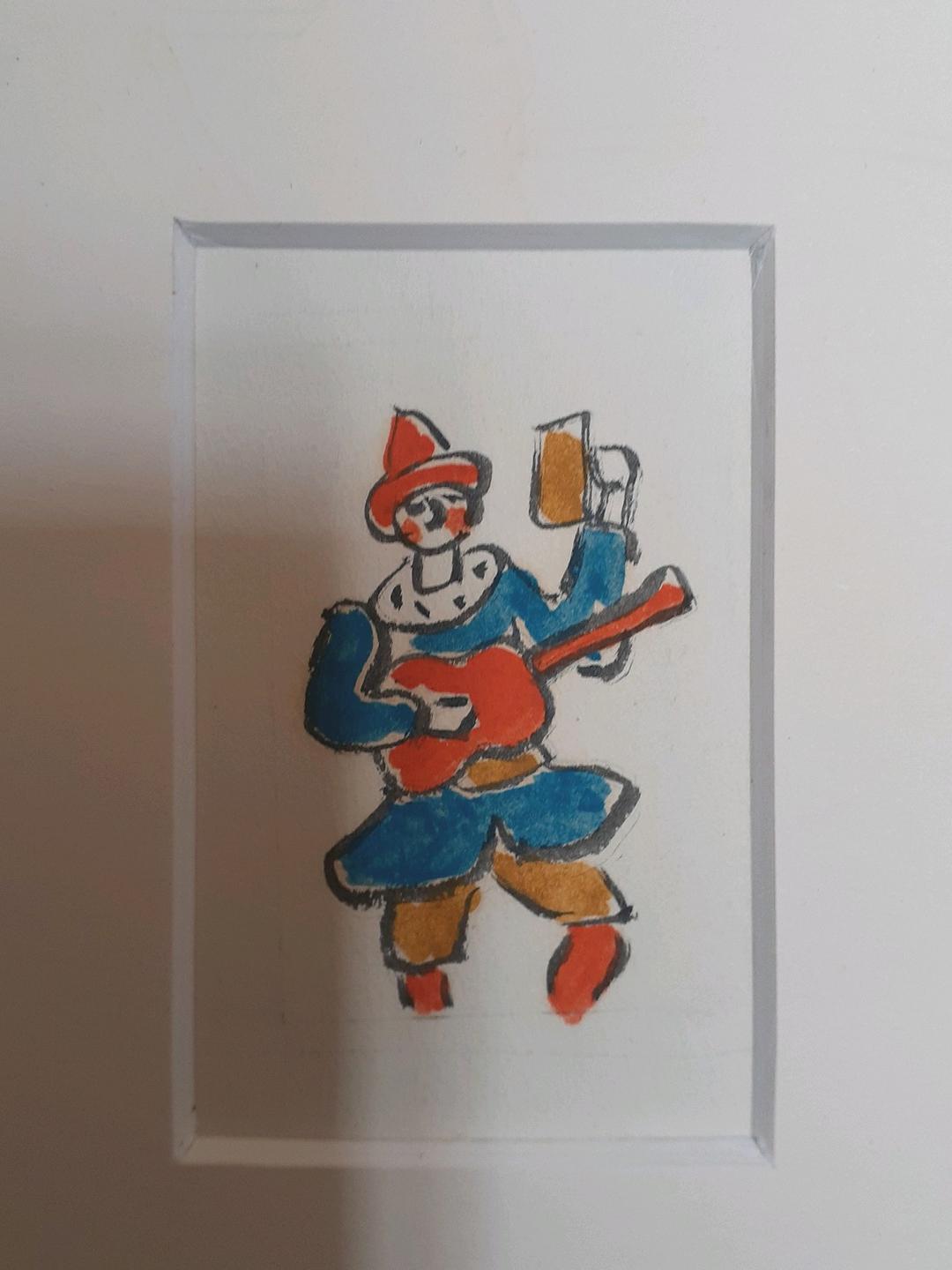 洋画家　小寺健吉画　水彩　ピエロの図　ビアホール　ニュートーキヨー　マッチ箱原画