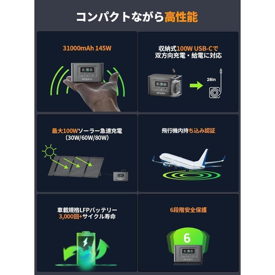未使用 AFERITY ポータブル電源 31000mAh 145W リン酸鉄