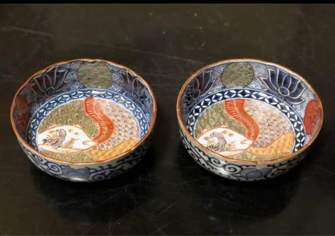 上手物 古伊万里 金彩錦 春寒鉢 膾皿 中鉢 2客