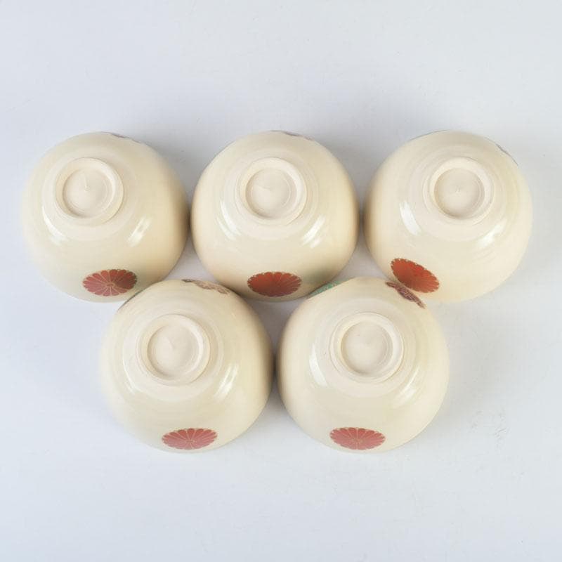 茶道具　京焼　加賀瑞山造　色絵金彩　菊桐文　数茶碗　五客　N　9823