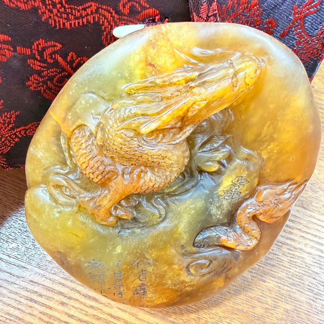 珍品田黄石印章 彫刻　「仁者寿」　　龍