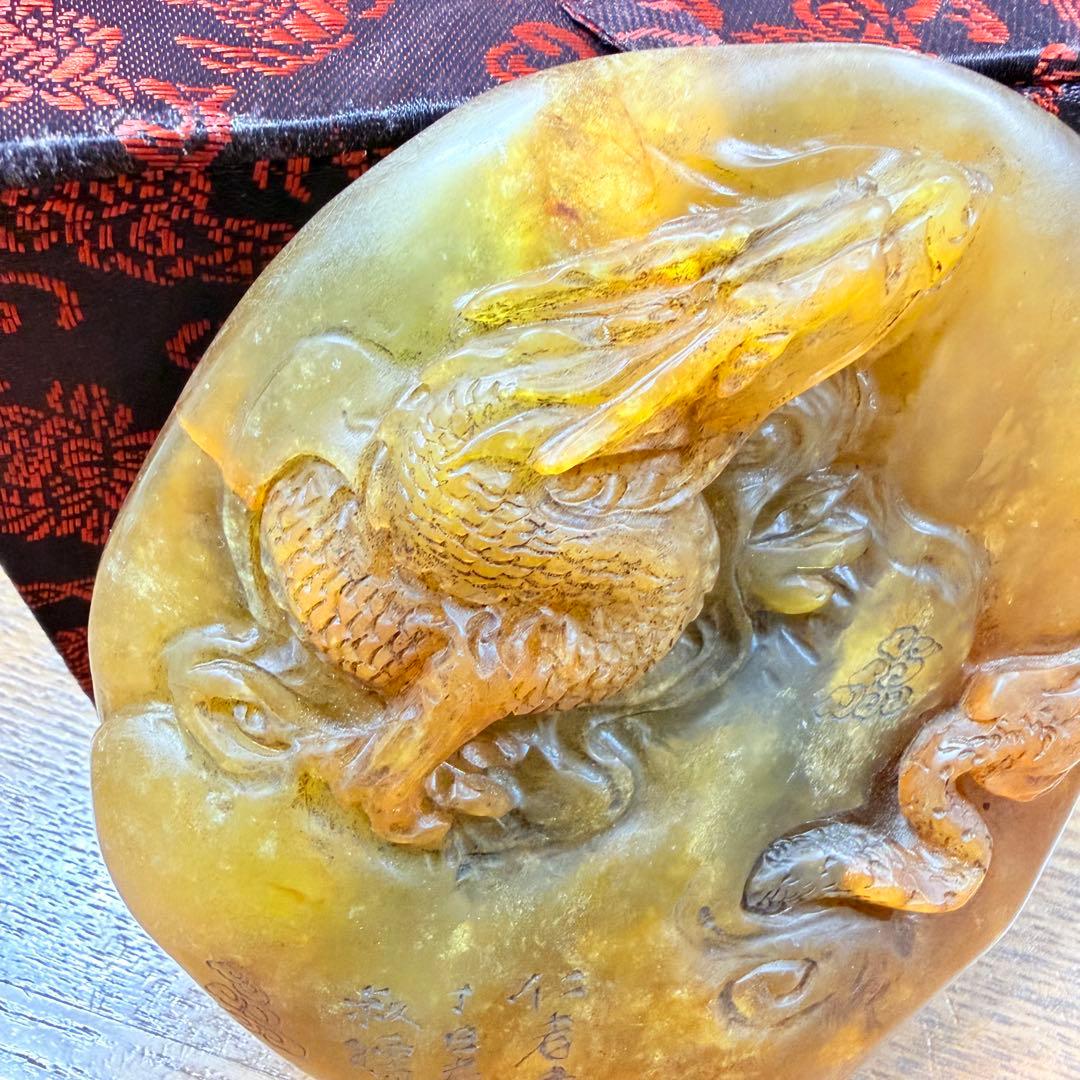 珍品田黄石印章 彫刻　「仁者寿」　　龍