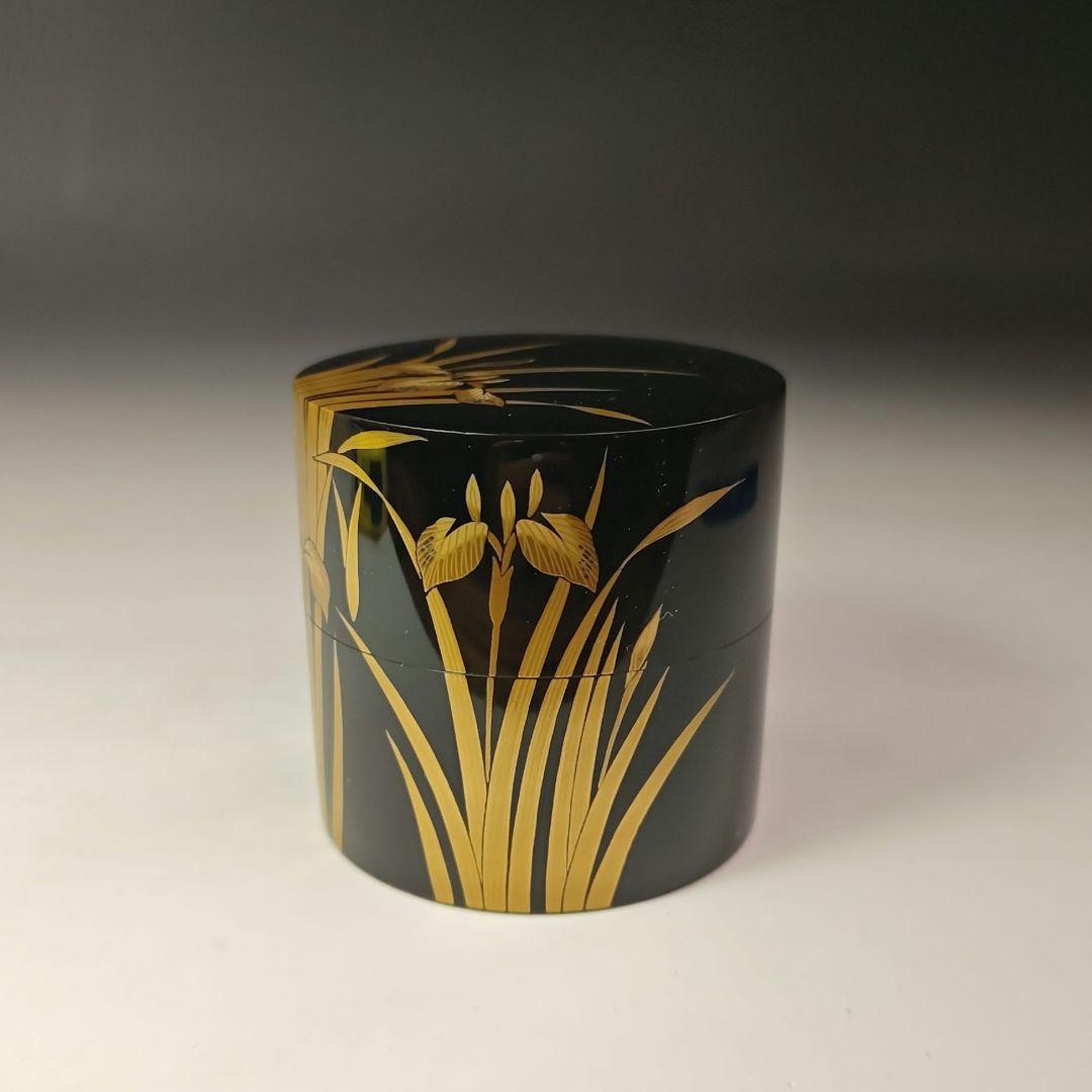 イ613 棗『塚本規義』『山中塗　菖蒲蒔絵　中次　棗　共箱』茶道具