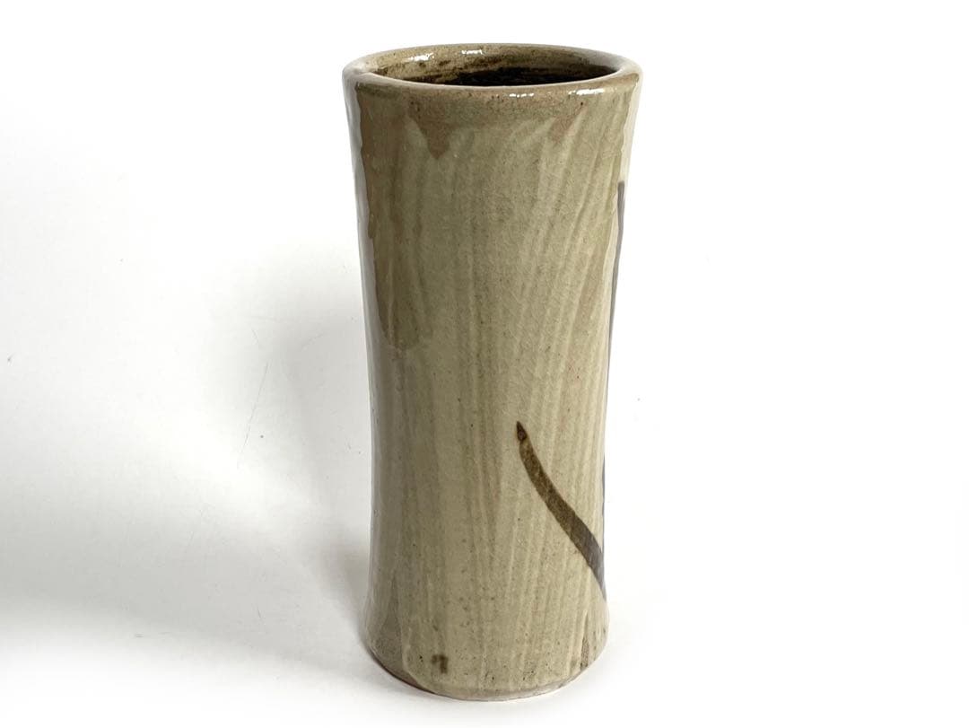 陶芸家　人間国宝　濱田庄司　浜田庄司　花生　花入　花瓶　トウキビ文　筒花入　共箱