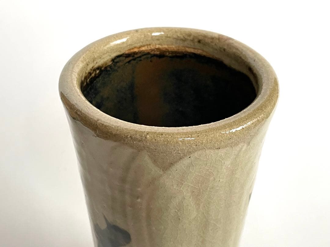 陶芸家　人間国宝　濱田庄司　浜田庄司　花生　花入　花瓶　トウキビ文　筒花入　共箱