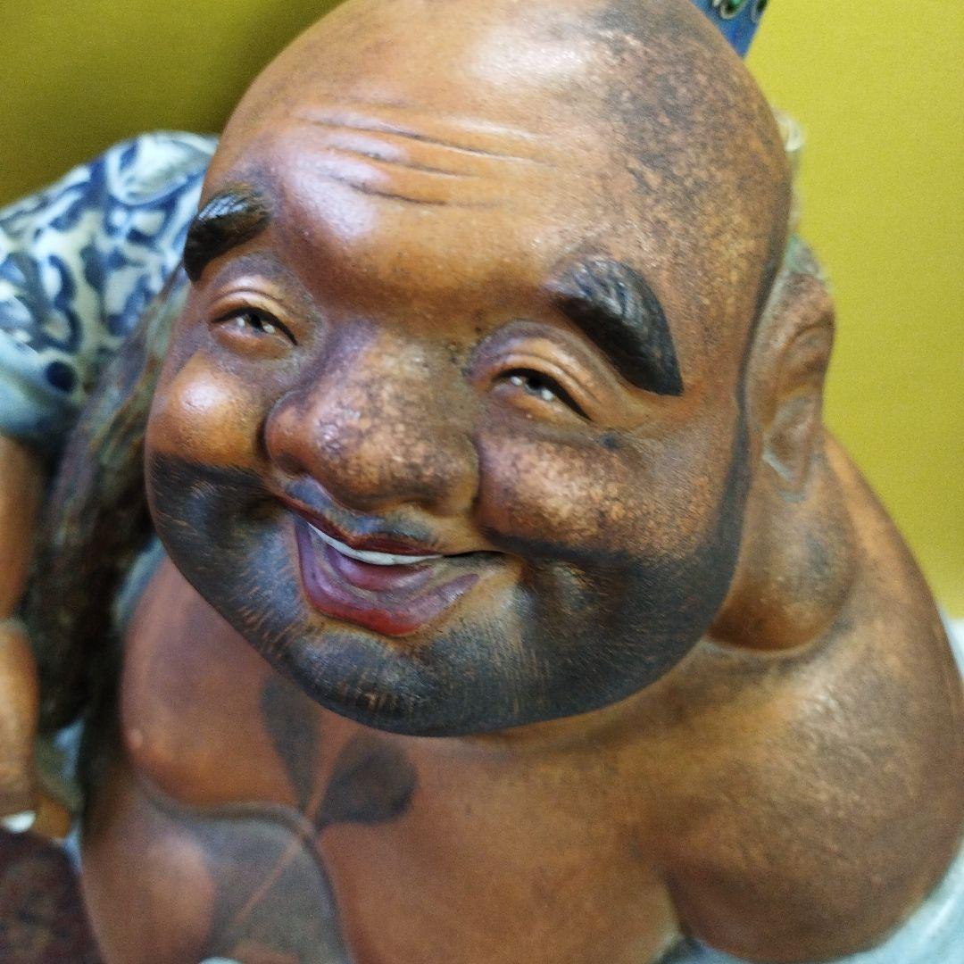 九谷焼陶器 青手 珍品 布袋様 骨董品 招福 高さ ３８ｃｍ