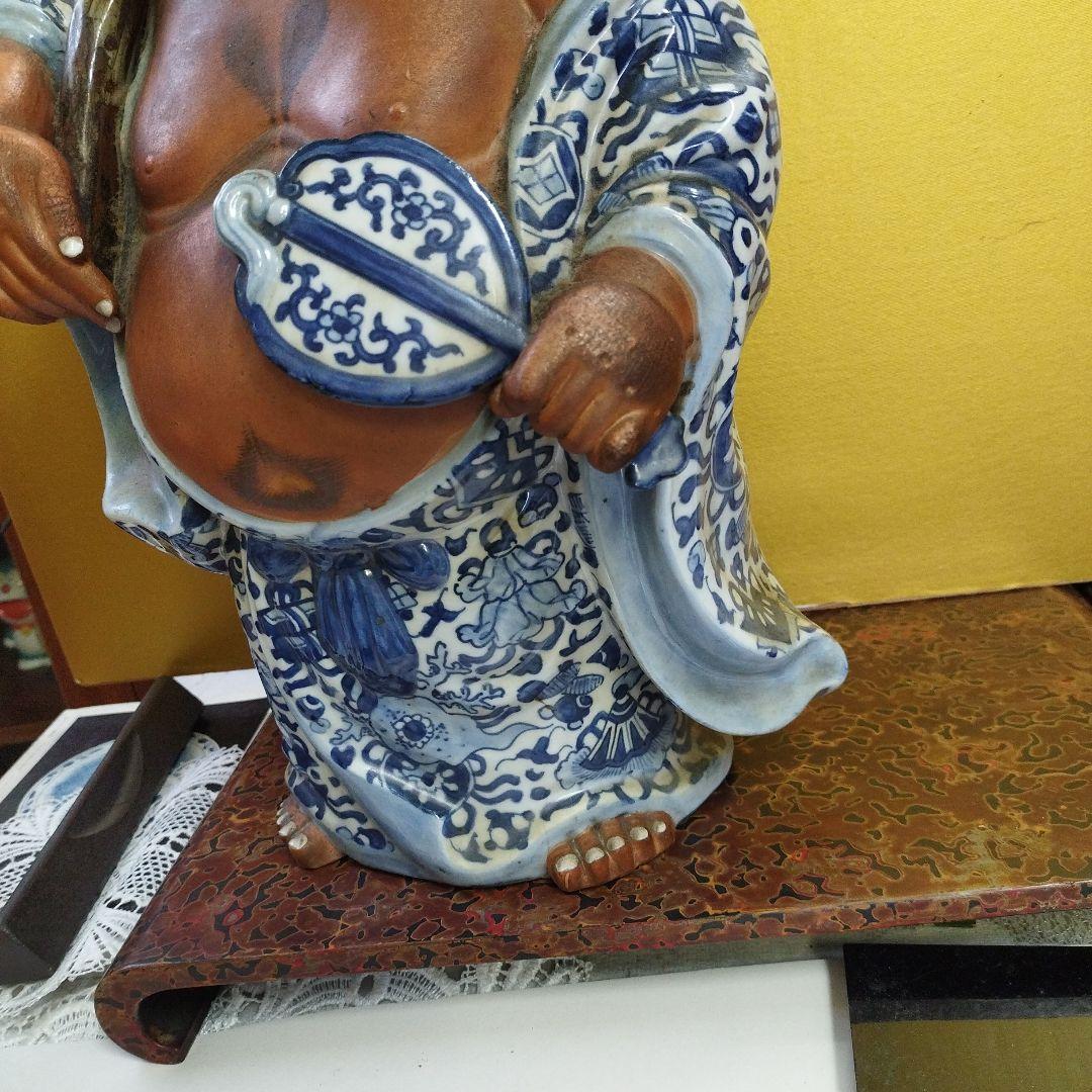 九谷焼陶器 青手 珍品 布袋様 骨董品 招福 高さ ３８ｃｍ