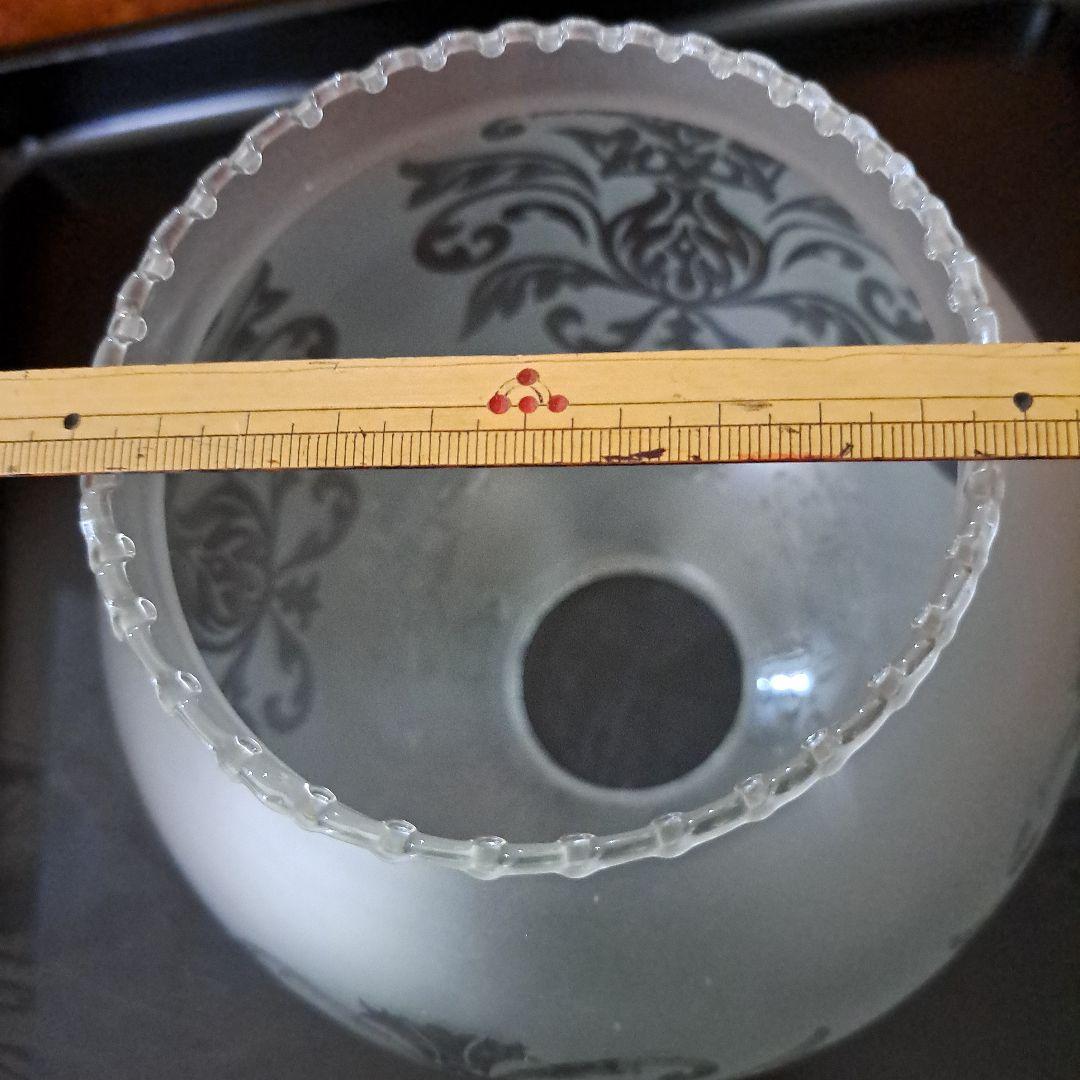 大正硝子　吹き硝子　腐食硝子　極上　レトロ　　腐蝕唐花細密硝子　輪花電気傘