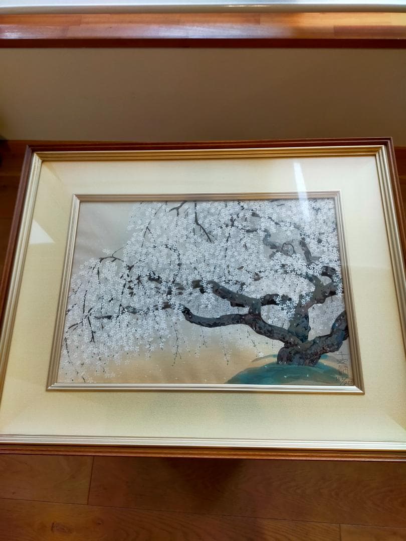 希少　夢殿の枝垂桜　中島千波　木板画