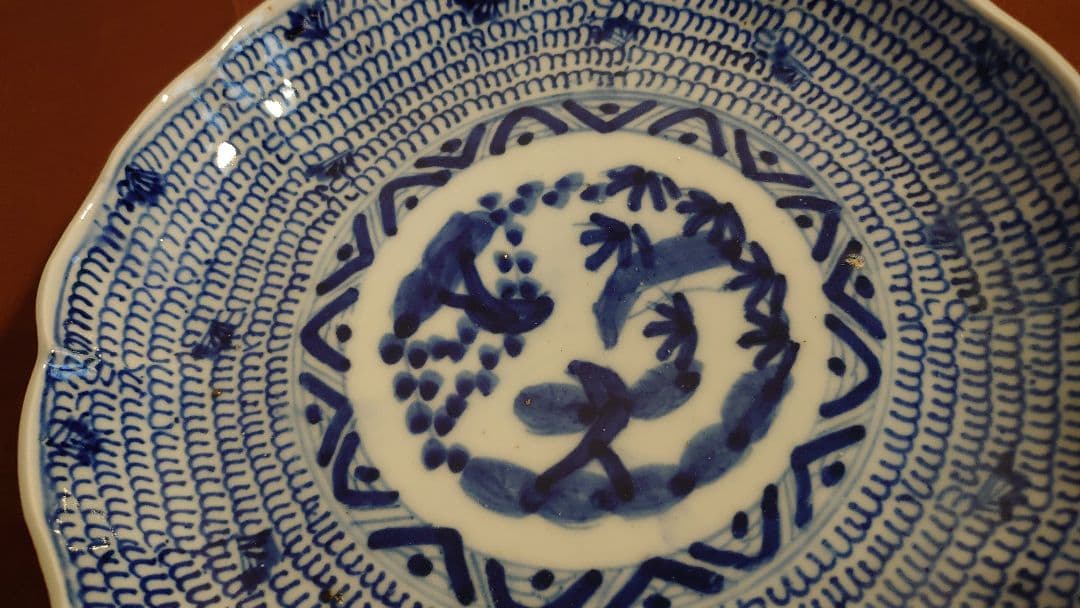 古伊万里　伊万里　染付　古染付　蛸唐草　唐草文　江戸期　蔵出し　中皿　１客