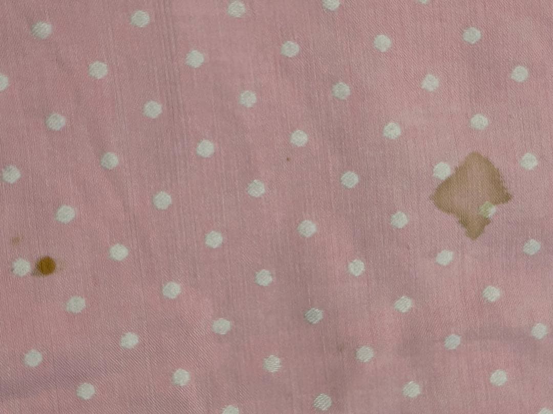 ヴィンテージアンティーク布　ピンク　水玉　テーブルクロス