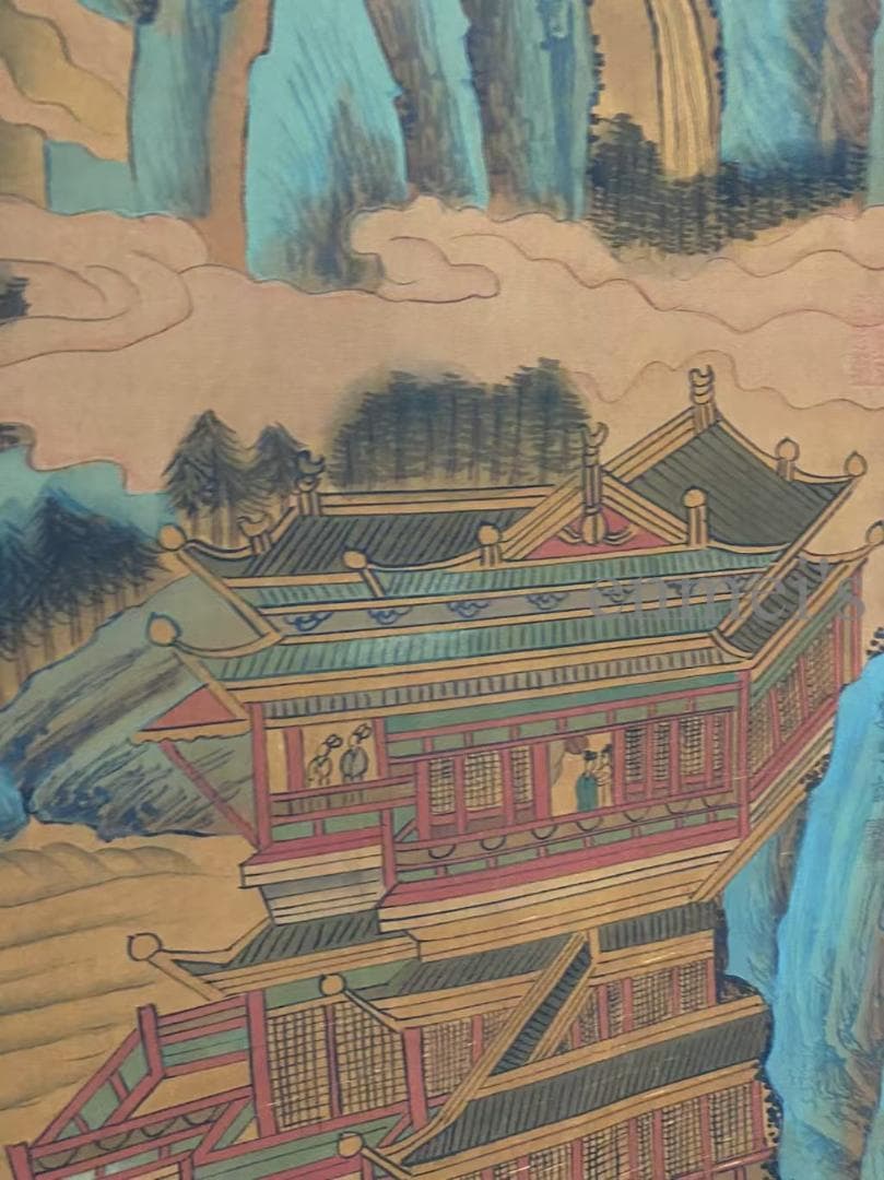 中国古美術 唐代 李思訓款 山水画 掛軸 絹布 肉筆 唐物 書道 古画 收藏逸品