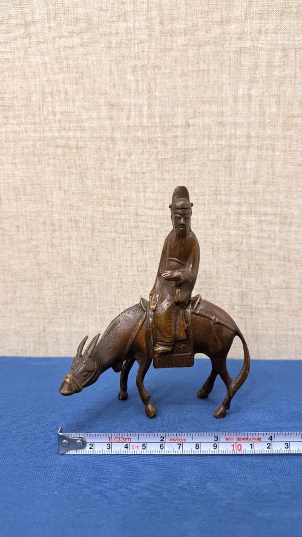 人物騎牛像 銅製置物｜老子風意匠・道教モチーフ｜古美術調・床の間飾り