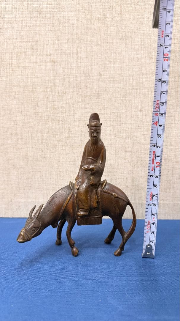 人物騎牛像 銅製置物｜老子風意匠・道教モチーフ｜古美術調・床の間飾り