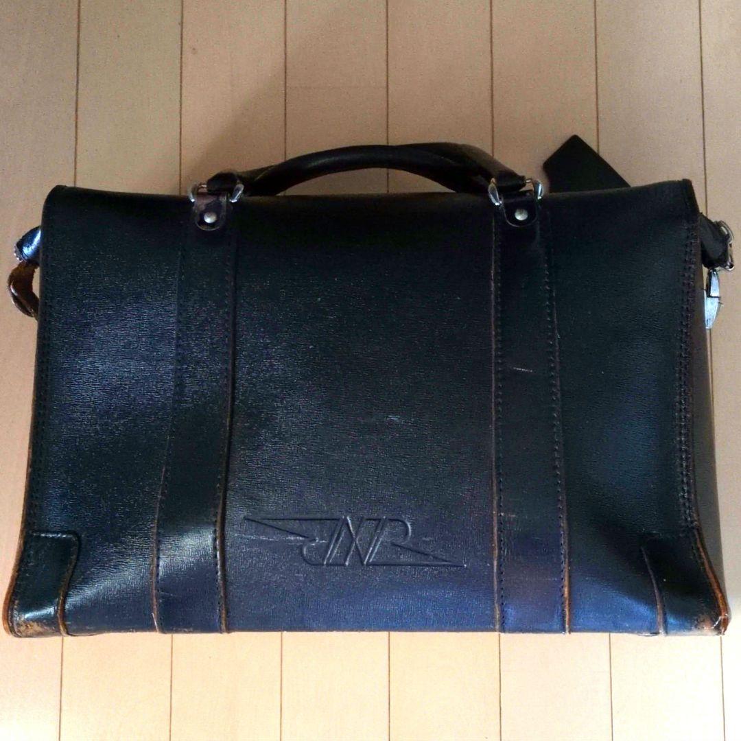 鉄道関連グッズ：鉄道カバン 国鉄 JNR ブラック レザーバック(皮製)当時物