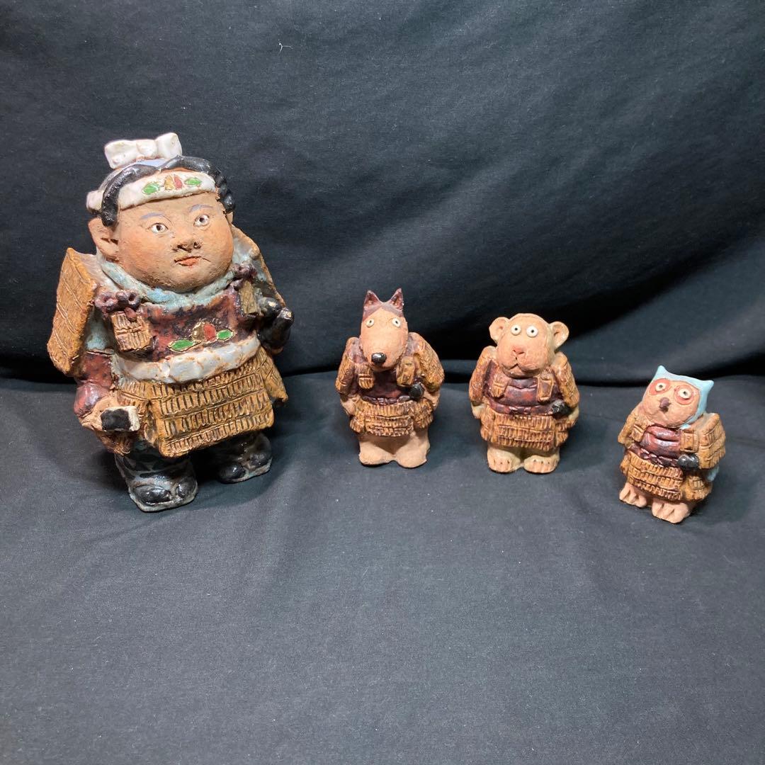 【美品】ささきようこ 陶人形 桃太郎とお供 4点セット