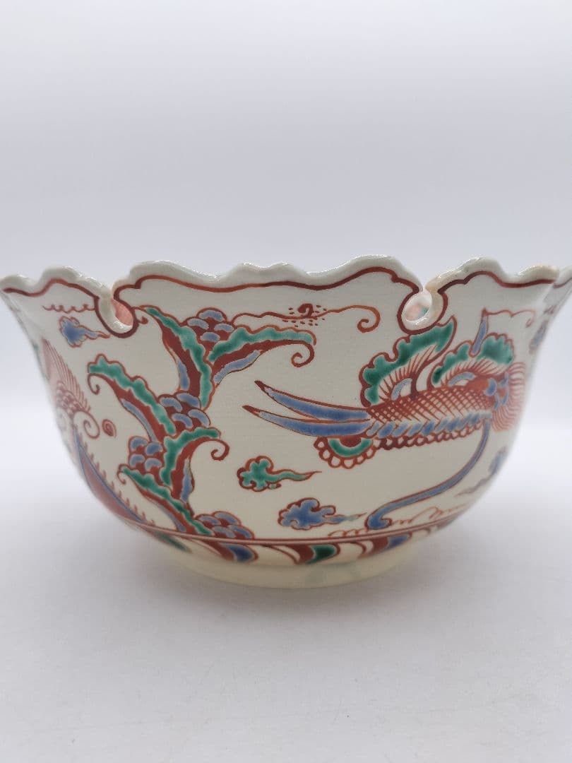 c561菓子器 赤絵雪輪 萬古窯 加賀瑞山 木箱 茶道具 古物