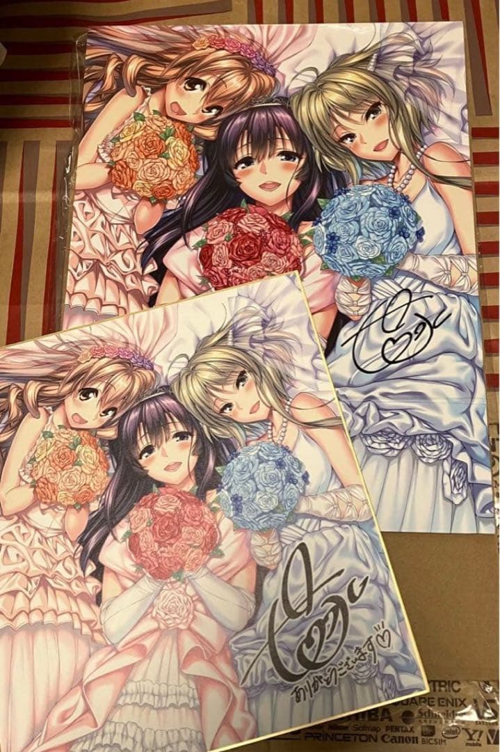 ピロ水(アマカノ　アマカノ3) 直筆サイン入り色紙ボックスと複製サイン色紙