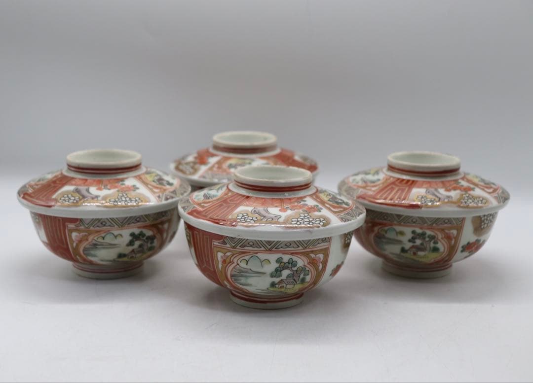 大聖寺手　伊万里色絵蓋茶碗4点　送料込み250929