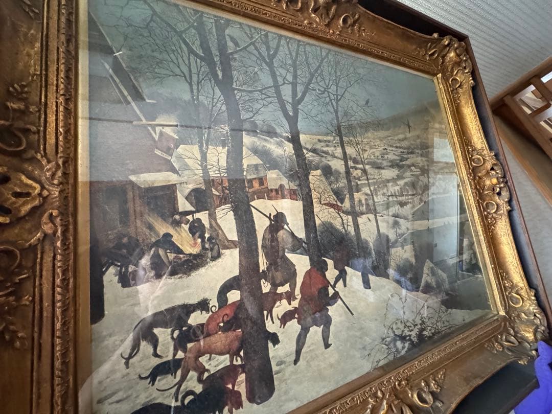【特大複製名画】ピーテル・ブリューゲル「雪中の狩人」 豪華額装(二重額装)